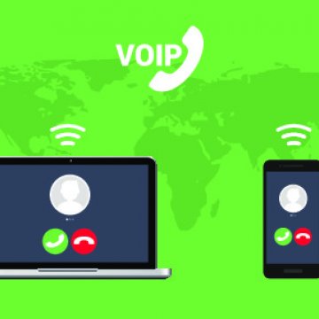 1-voip features benefits voip service voip cloud internet communication between computers and smartphones green background with world map
